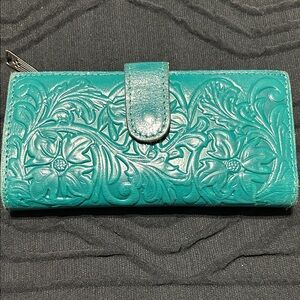 Patricia Nash Turquoise Floral Embossed Wallet
